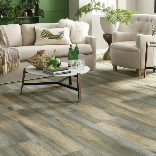 tile in living room, off-white furniture, table
